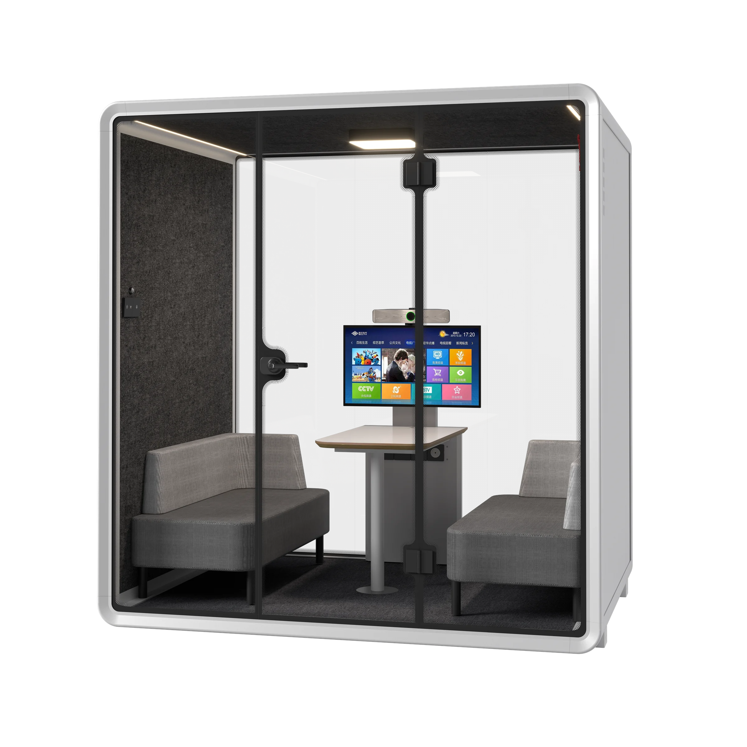 마주 보는 좌석과 중앙 테이블이 보이는 VR-L F6 제품 이미지
